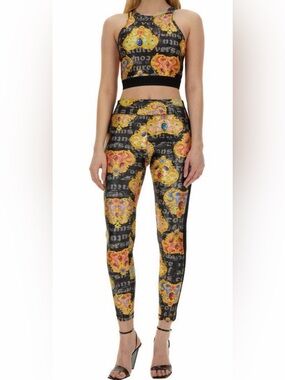 Authentic Versace High-Waist Leggings and Cropped Tank Black with Gold